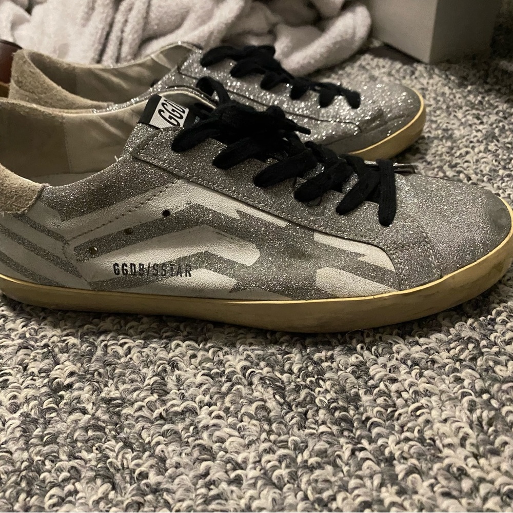 Shiny Silver Golden Goose Sneakers